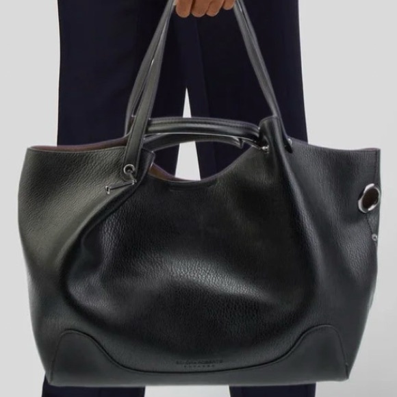 Sondra Roberts Squared Black Vegan Leather Tote Pebbled Snap Close - Picture 1 of 12